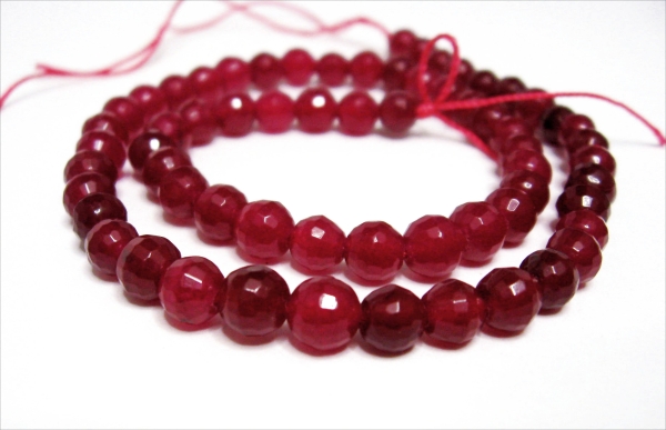 6 mm  Malay Jade Rubinrot/Fuchsie facettiert Edelstein Strang